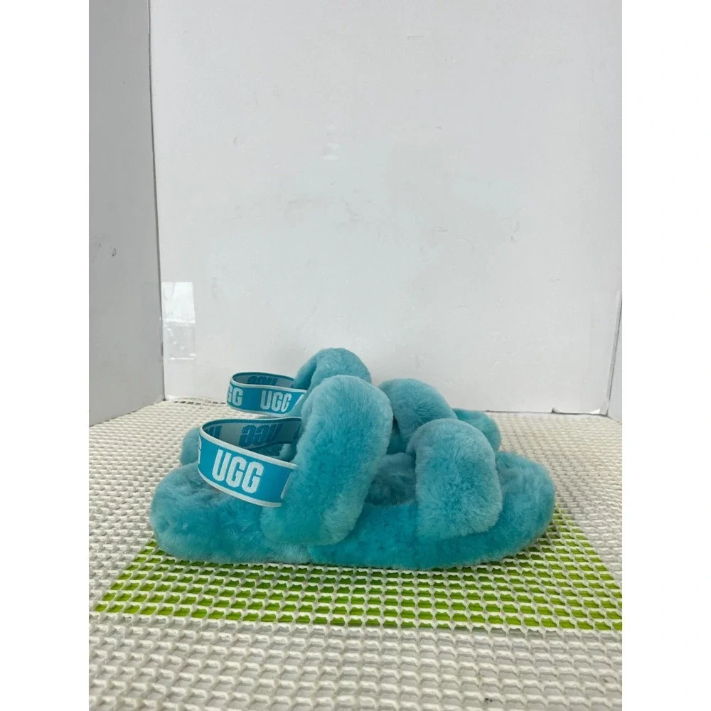 UGG Turquoise Blue Sheepskin Double Strap Slide Sandals Kids Size 4